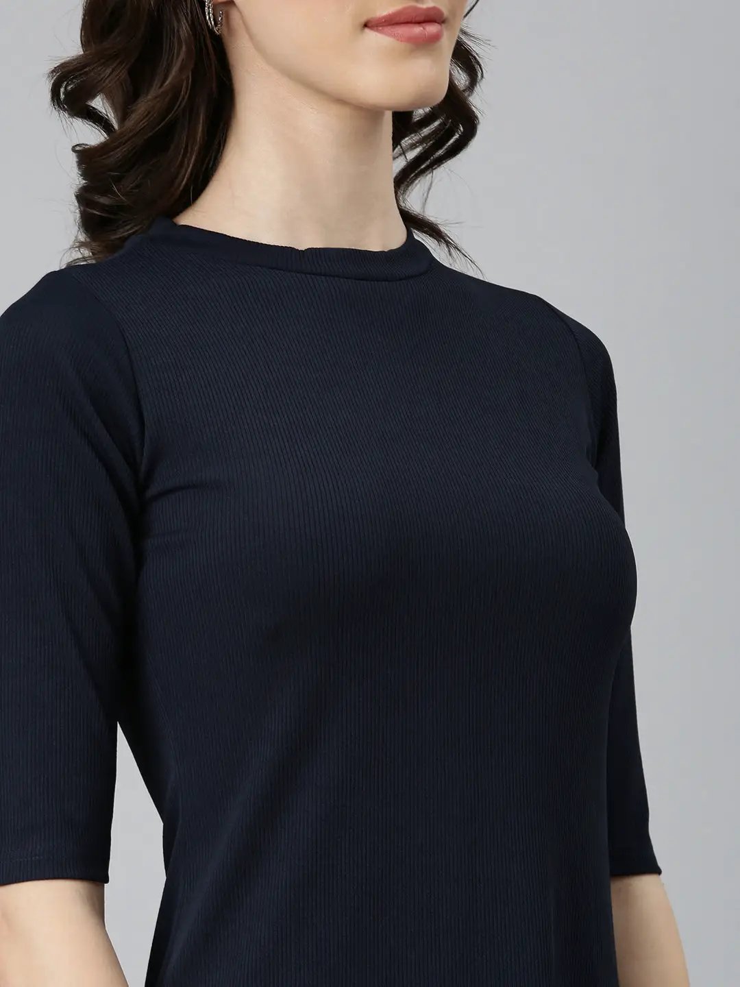 Women's Navy Blue Solid A-Line Dress