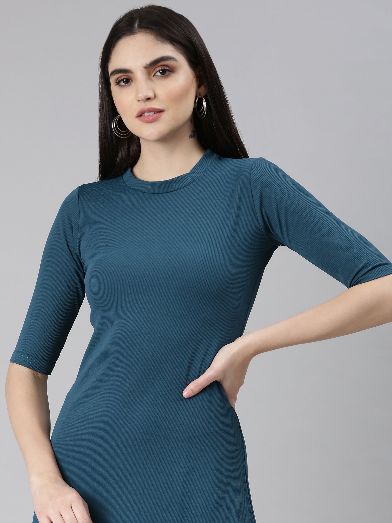 Women Teal Solid A-Line Dress