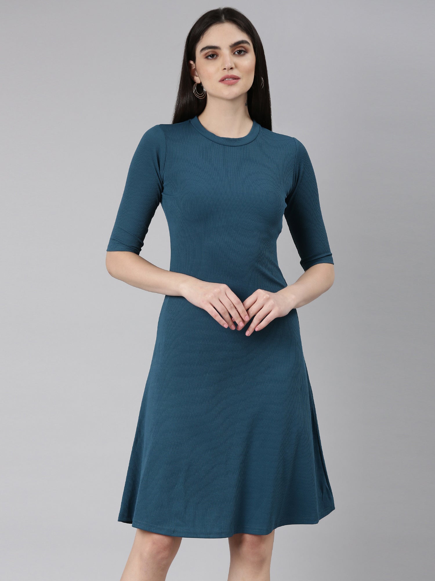 Women Teal Solid A-Line Dress