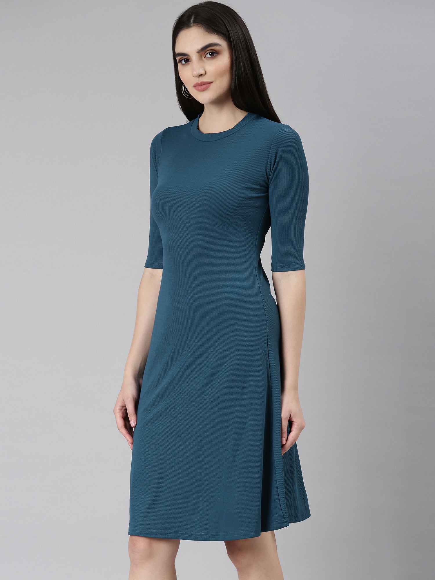 Women Teal Solid A-Line Dress