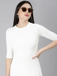 Women's White Solid A-Line Dress