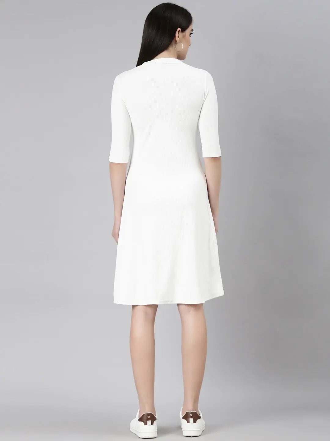 Women's White Solid A-Line Dress