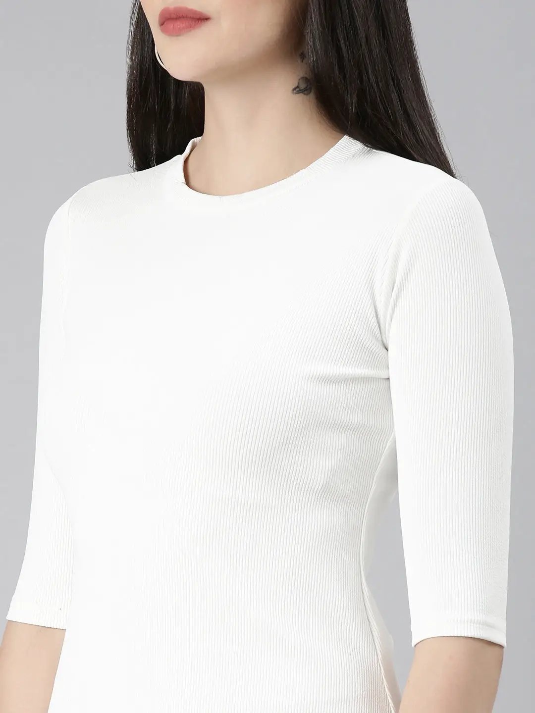 Women's White Solid A-Line Dress