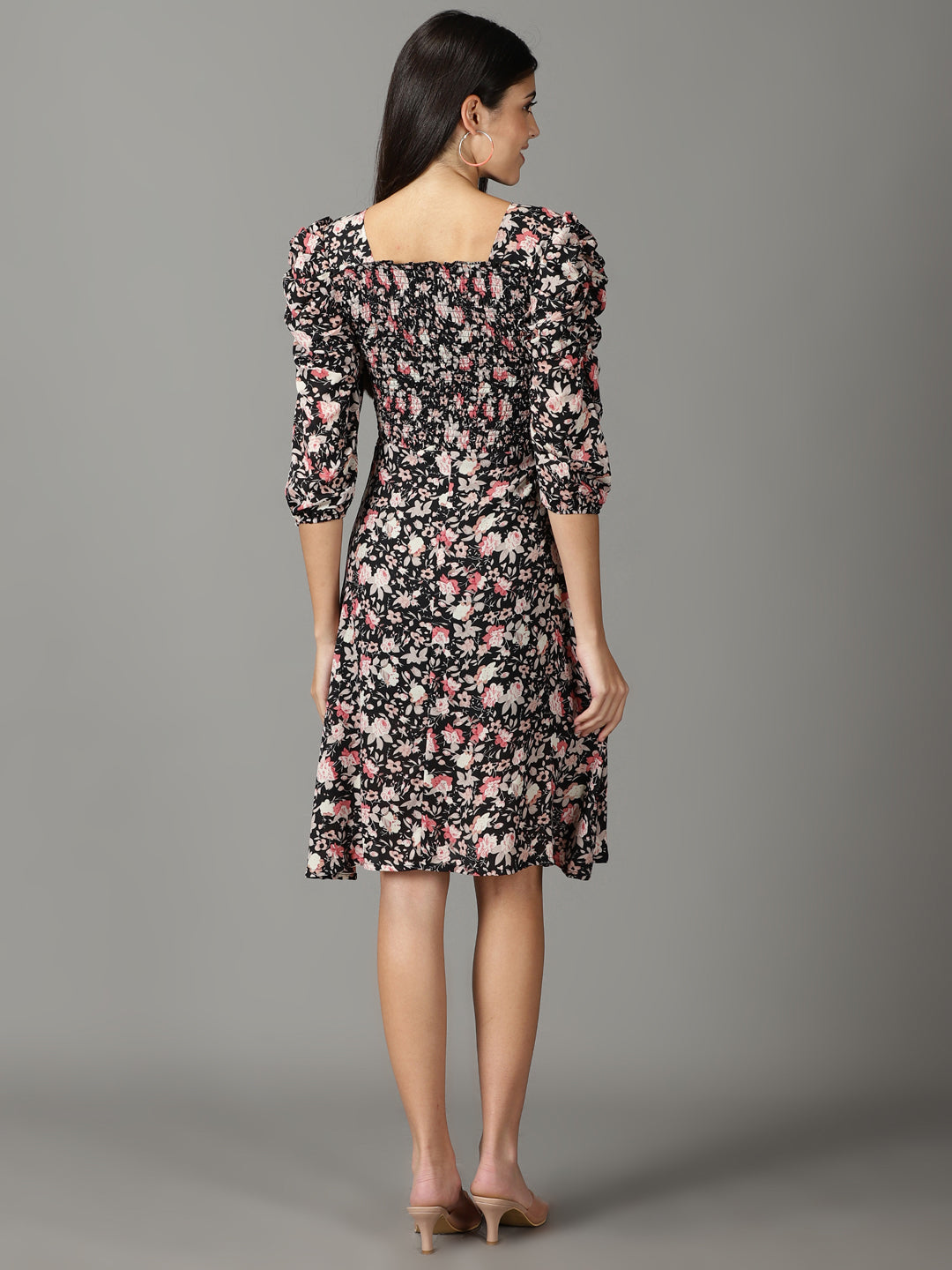 Women's Black Floral A-Line Dress