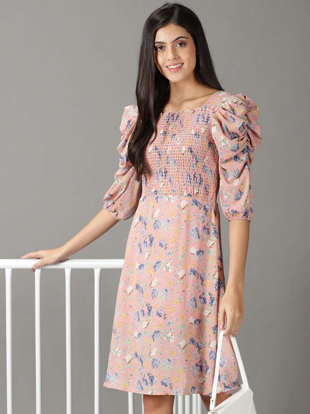 Women's Pink Printed Fit and Flare Dress