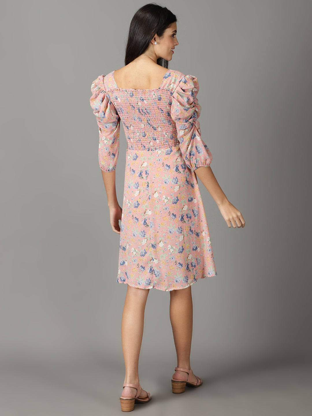 Women's Pink Printed Fit and Flare Dress