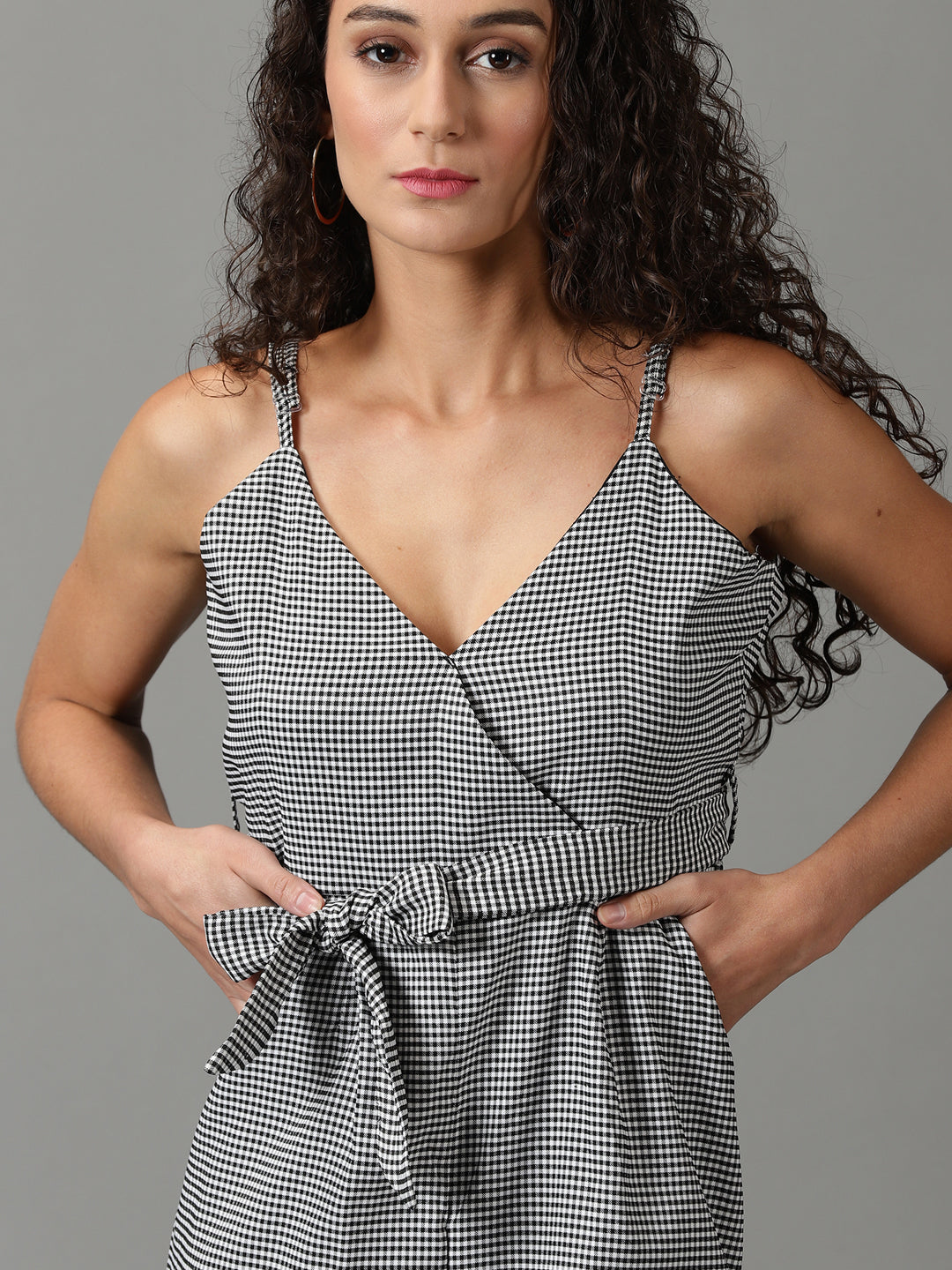 Women's White Checked Jumpsuit