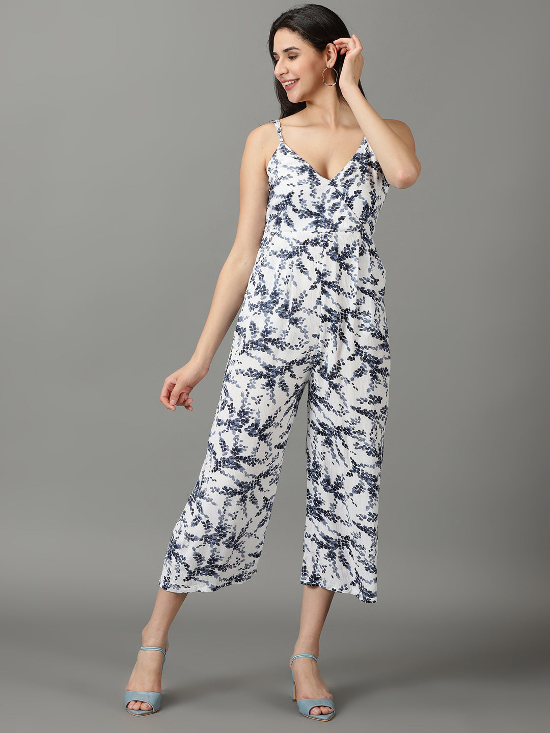 Women's White Printed Jumpsuit