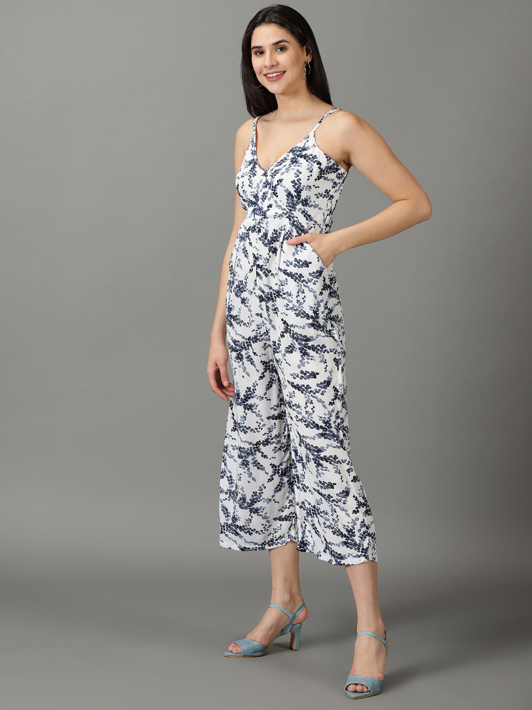 Women's White Printed Jumpsuit