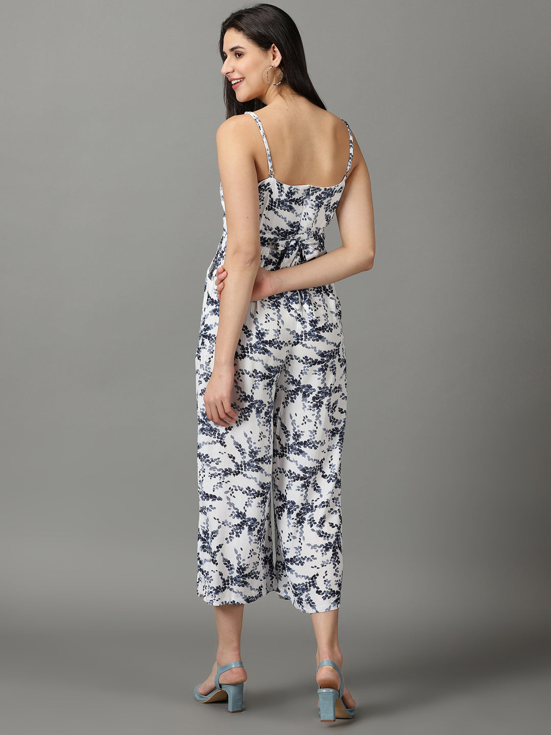 Women's White Printed Jumpsuit