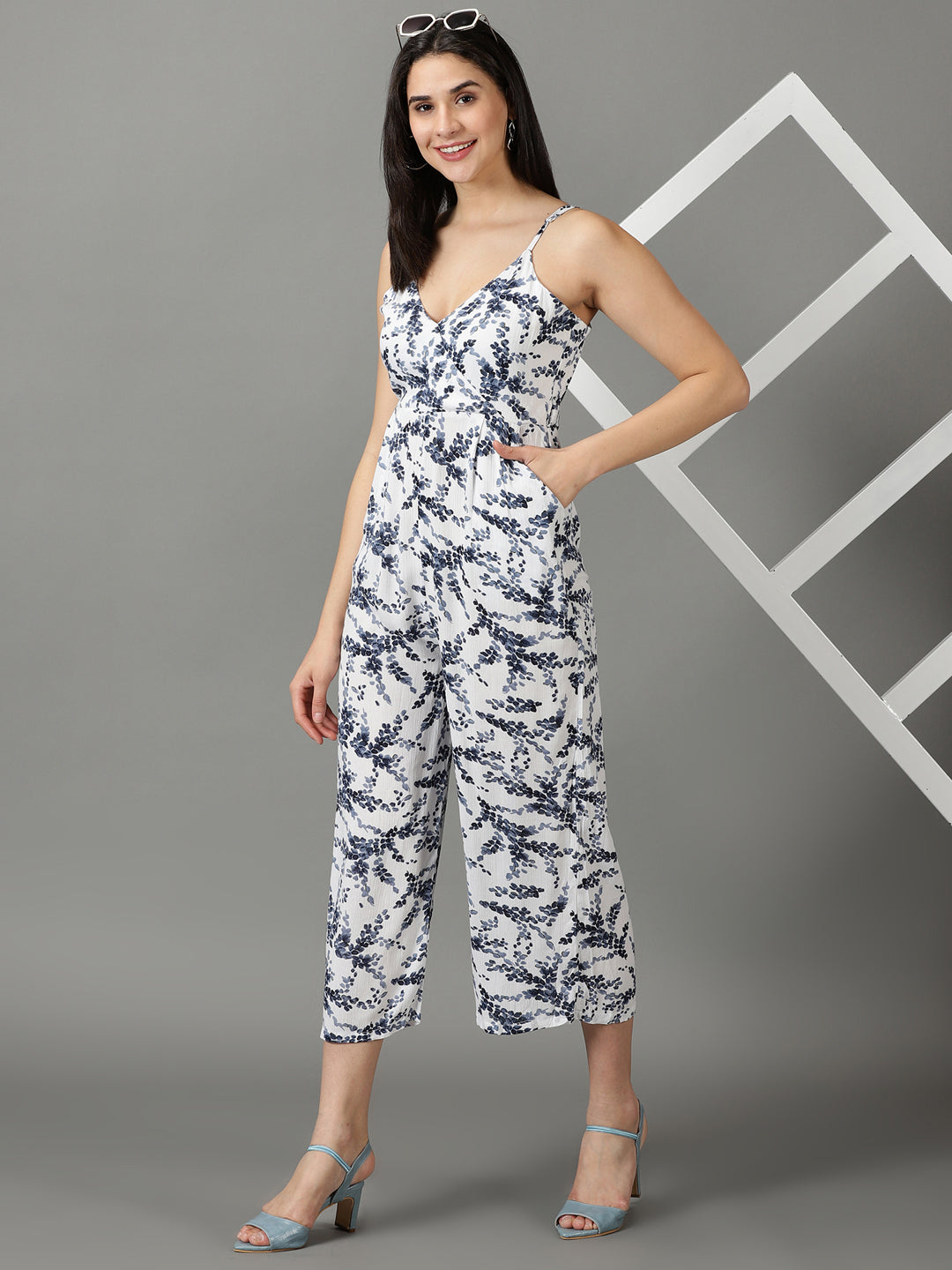 Women's White Printed Jumpsuit