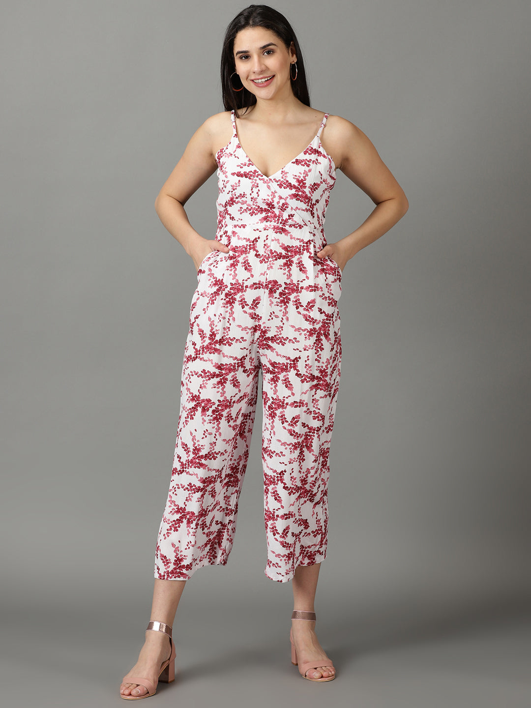 Women's White Printed Jumpsuit