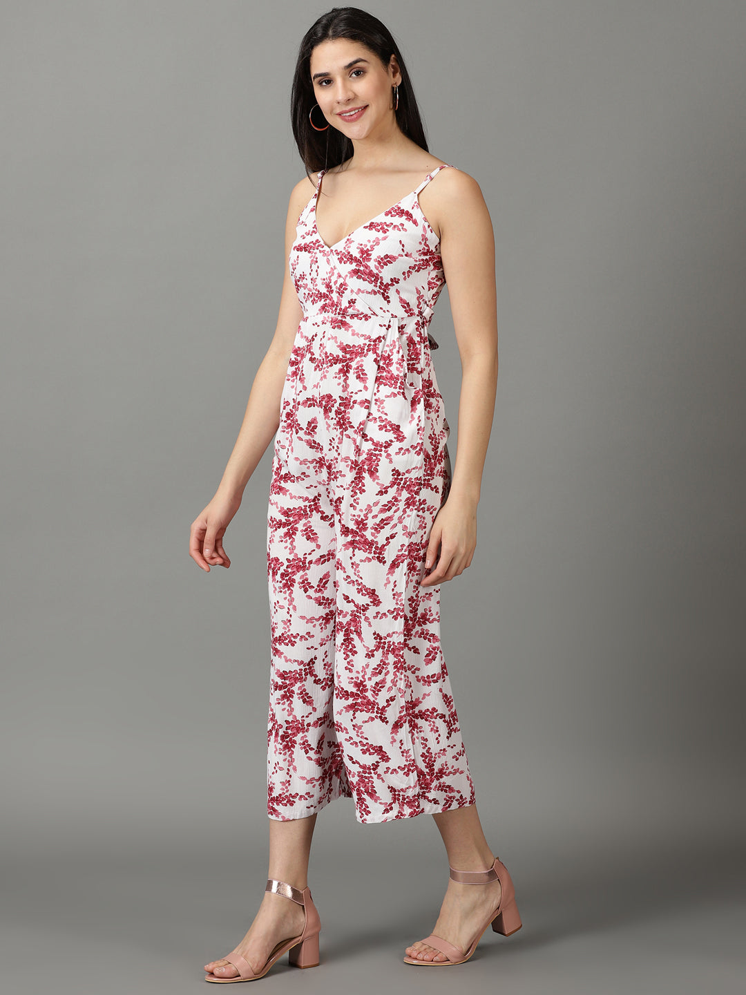 Women's White Printed Jumpsuit