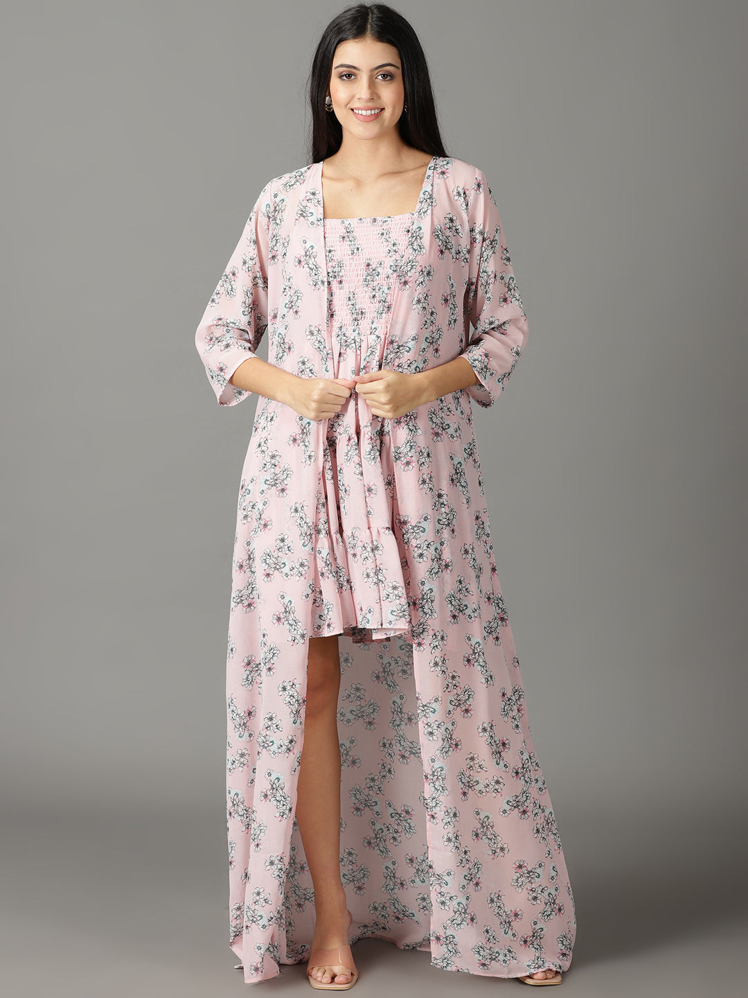 Women's Pink Printed Fit and Flare Dress