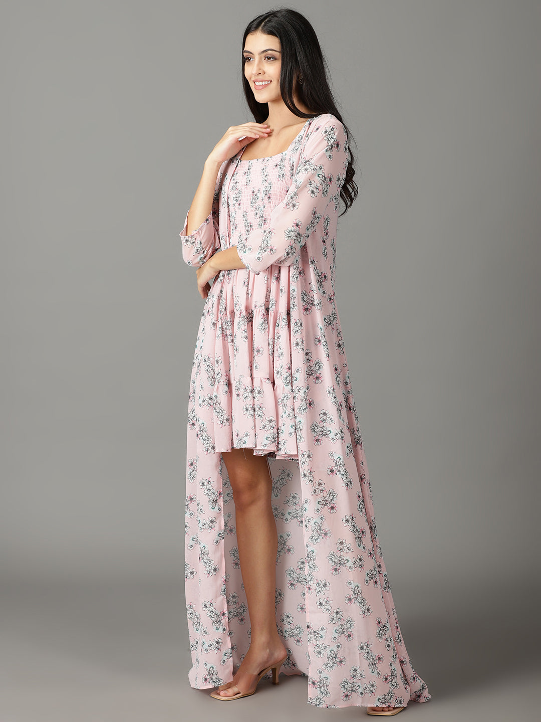 Women's Pink Printed Fit and Flare Dress