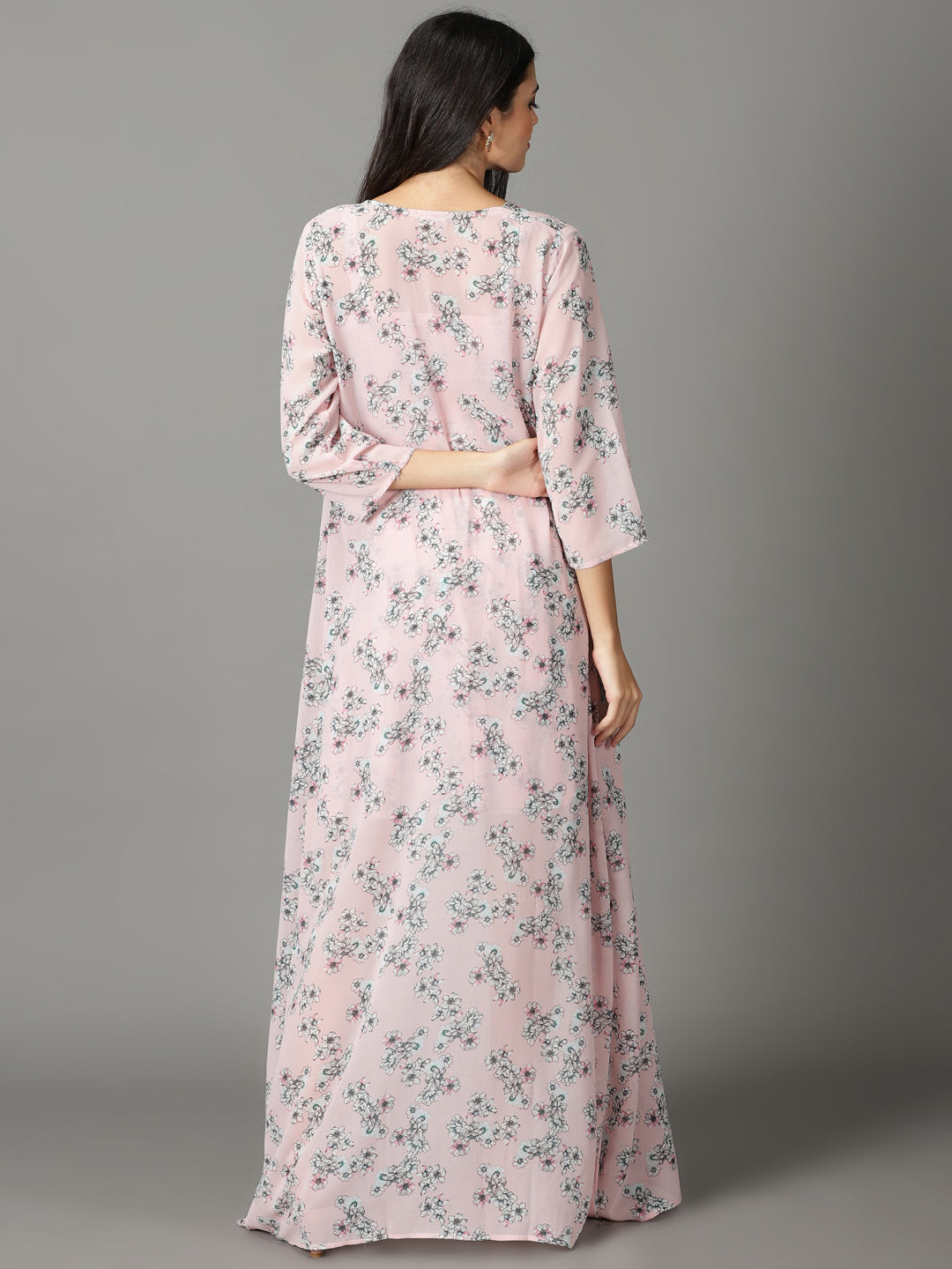 Women's Pink Printed Fit and Flare Dress