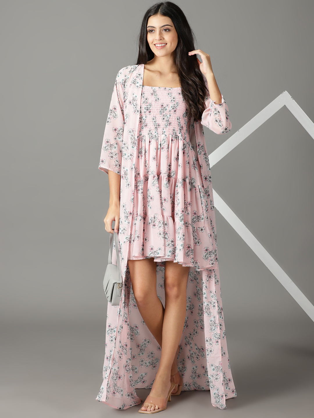 Women's Pink Printed Fit and Flare Dress