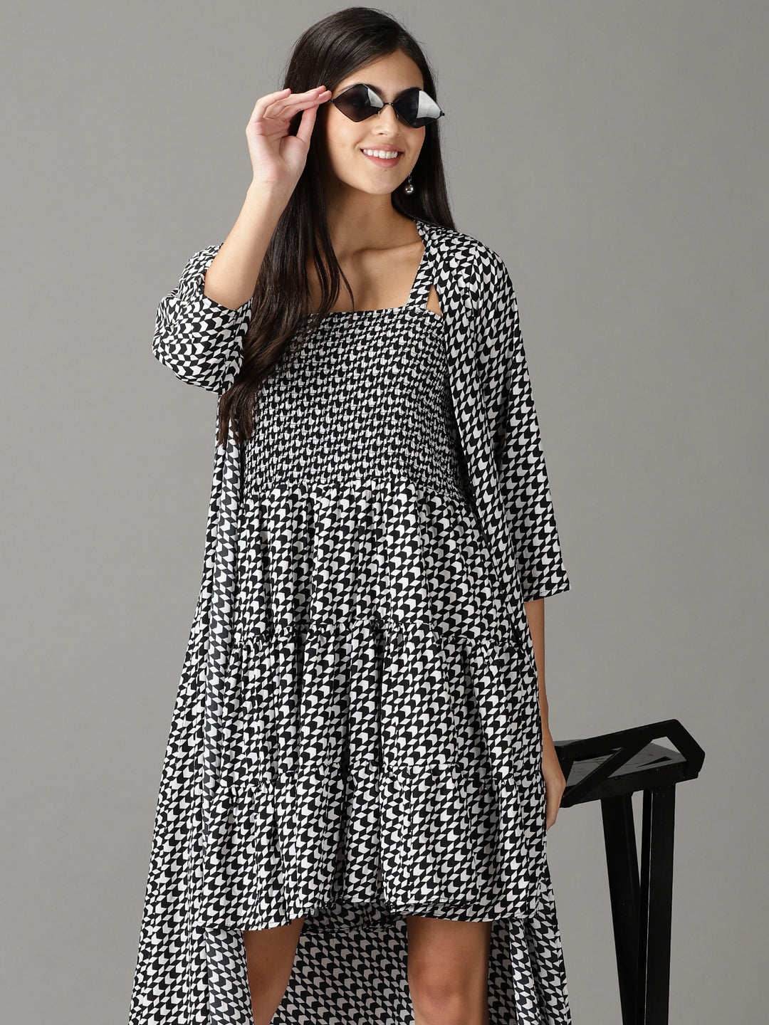 Women's Black Printed Fit and Flare Dress