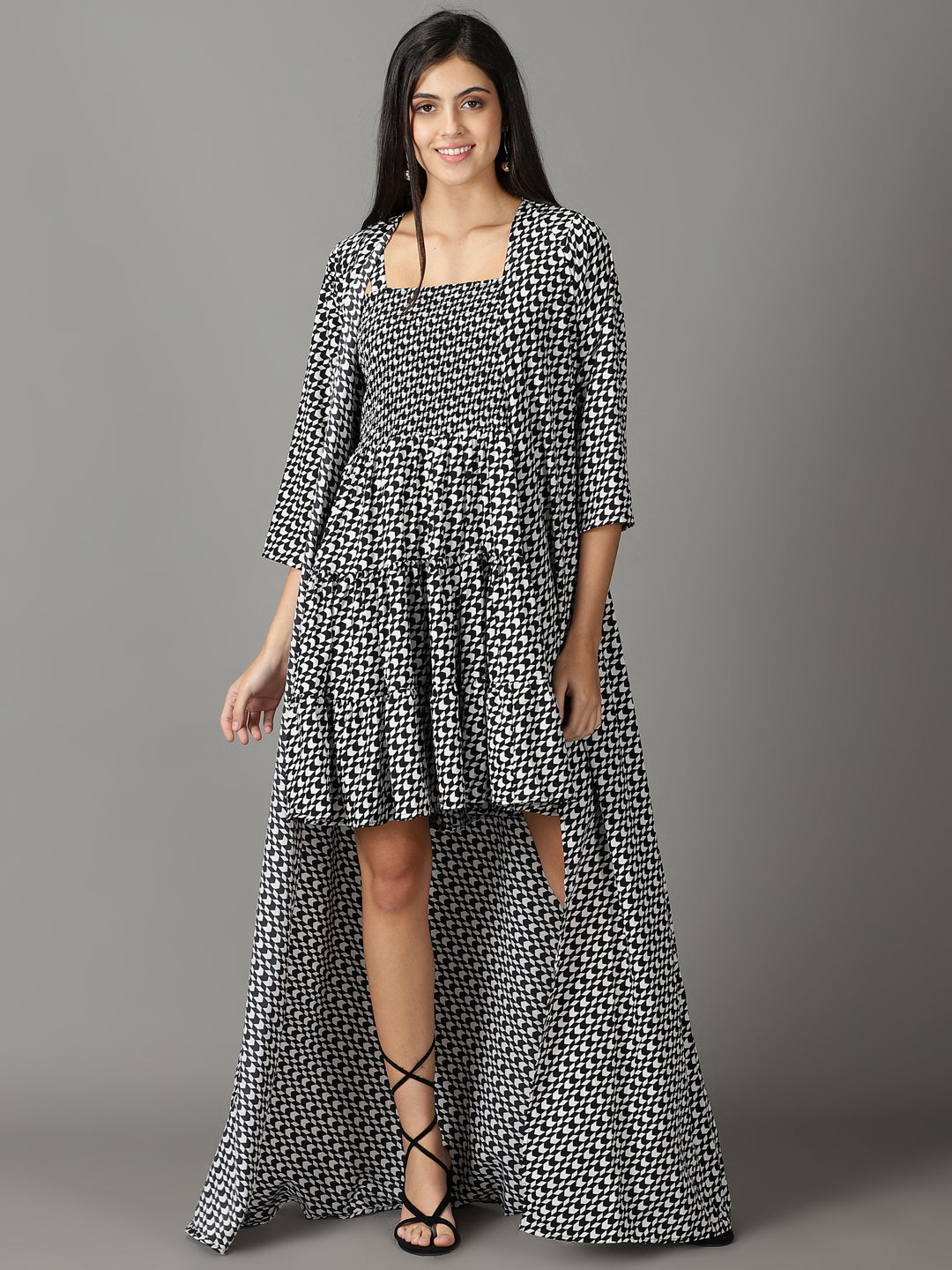 Women's Black Printed Fit and Flare Dress