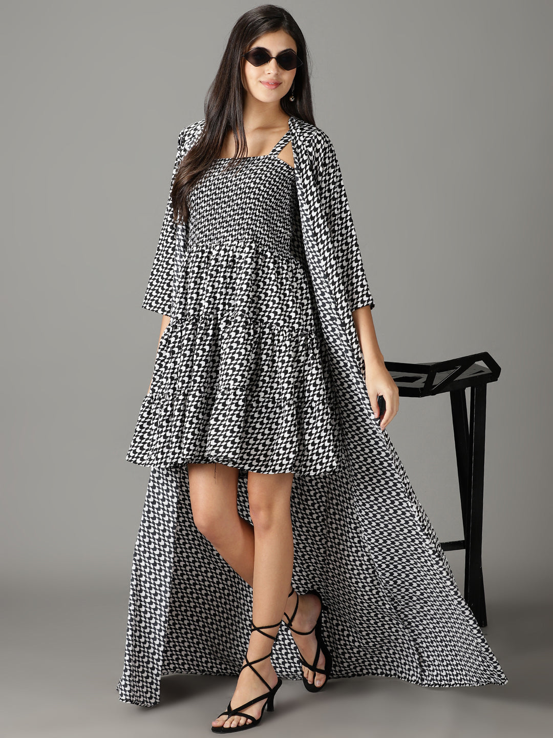 Women's Black Printed Fit and Flare Dress