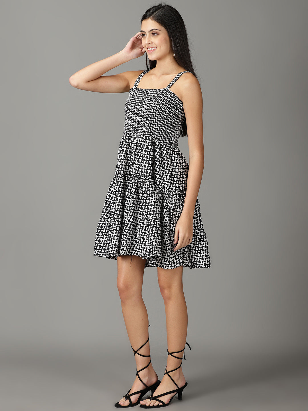 Women's Black Printed Fit and Flare Dress