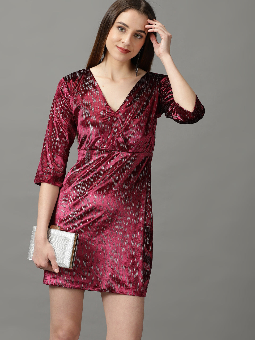 Women's Magenta Embellished Bodycon Dress