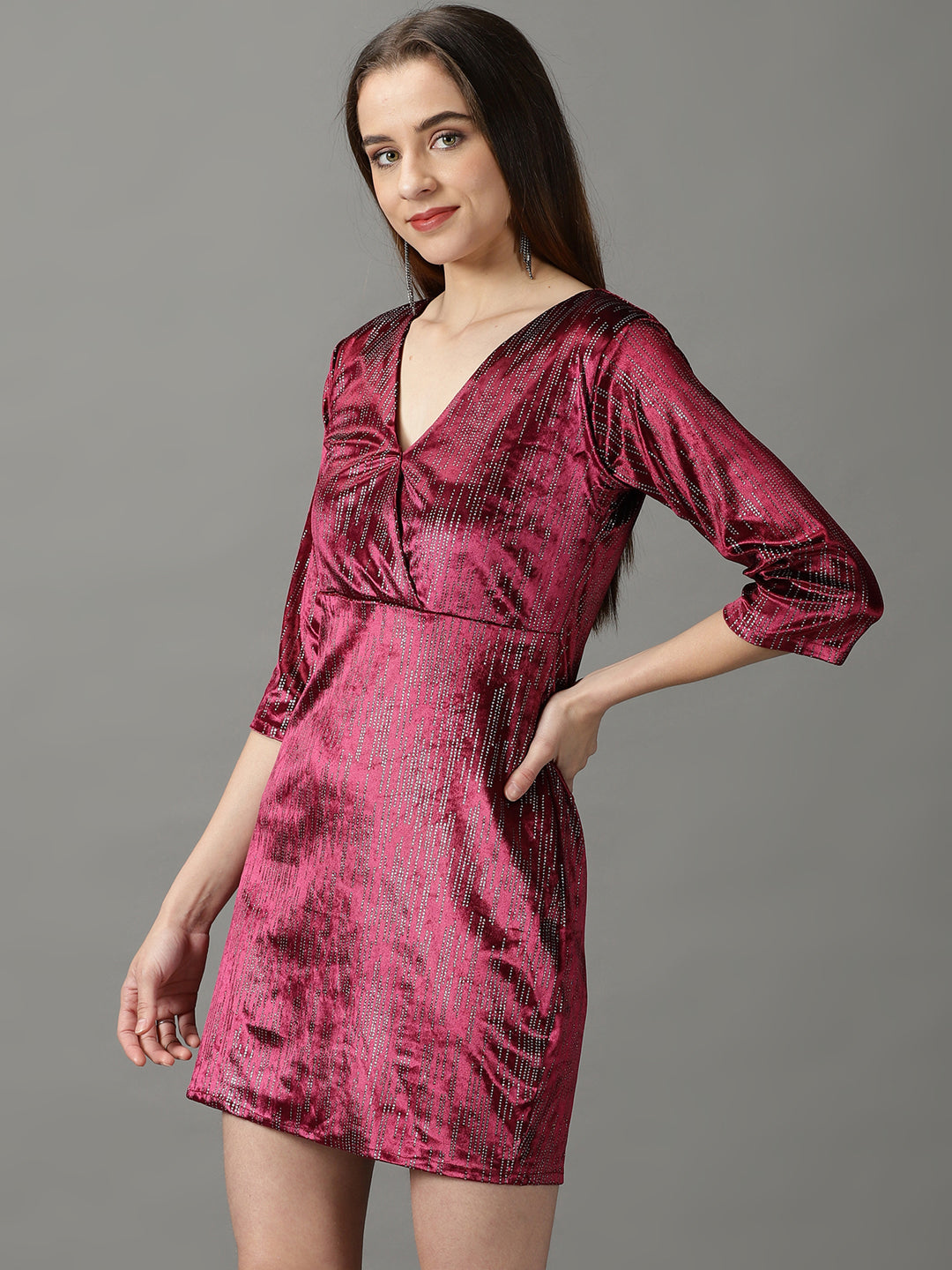 Women's Magenta Embellished Bodycon Dress