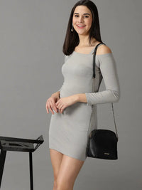 Women's Grey One Shoulder Bodycon Acrylic Mini Dress