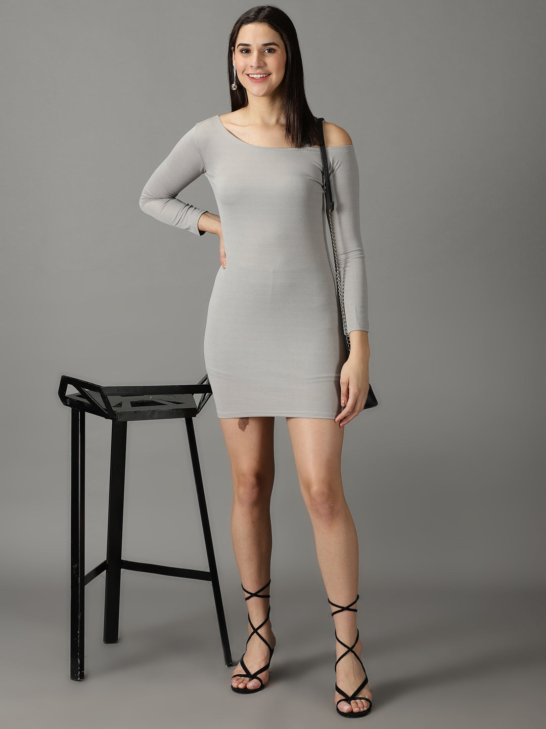 Women's Grey Solid Bodycon Dress