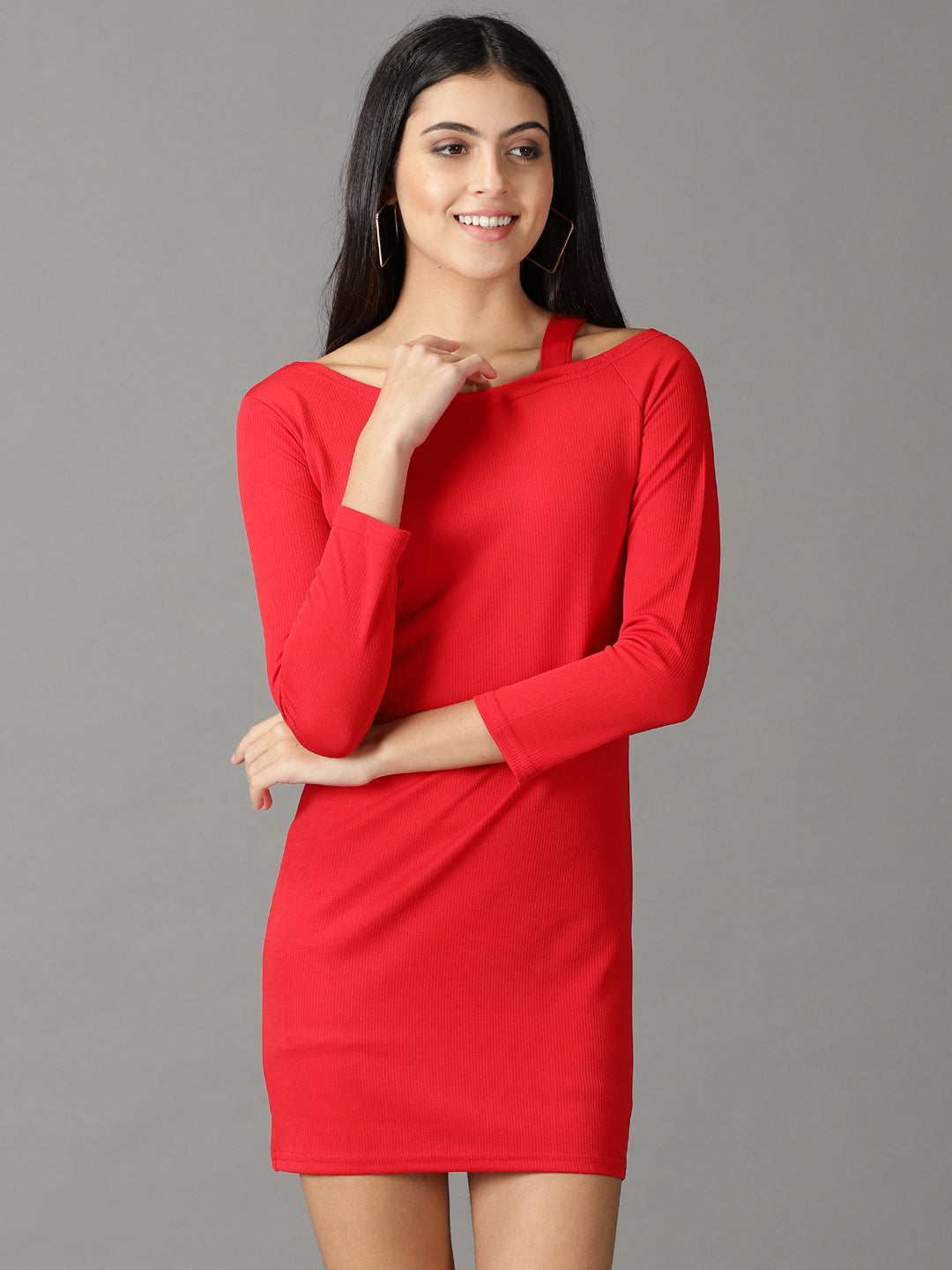 Women's Red Solid Bodycon Dress