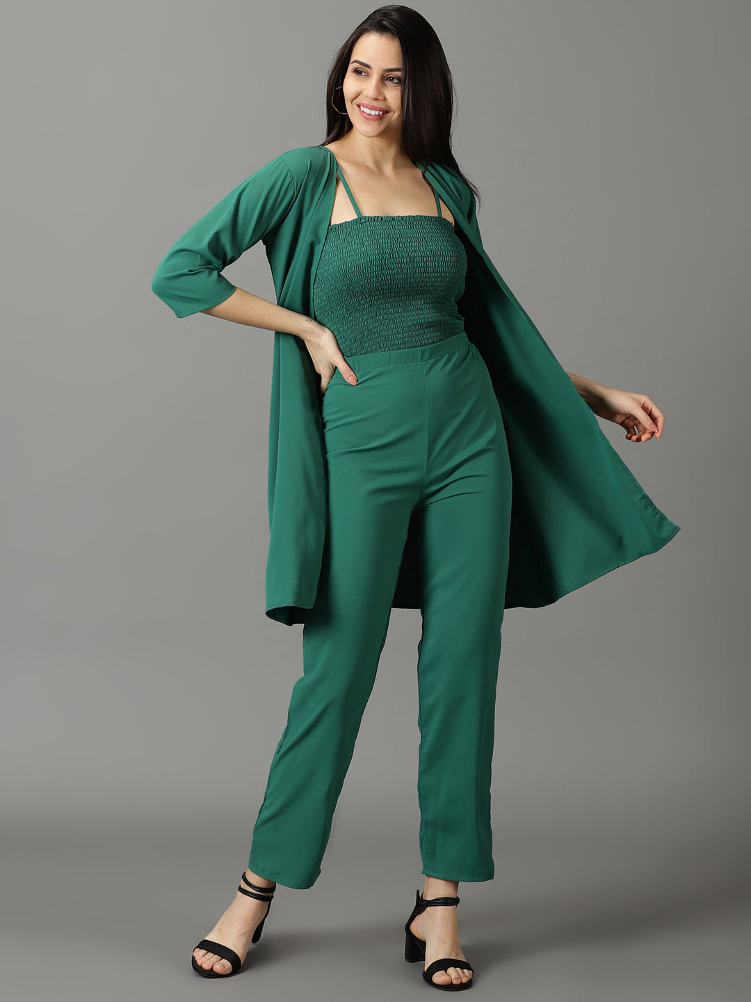 Women's Green Solid Co-Ords