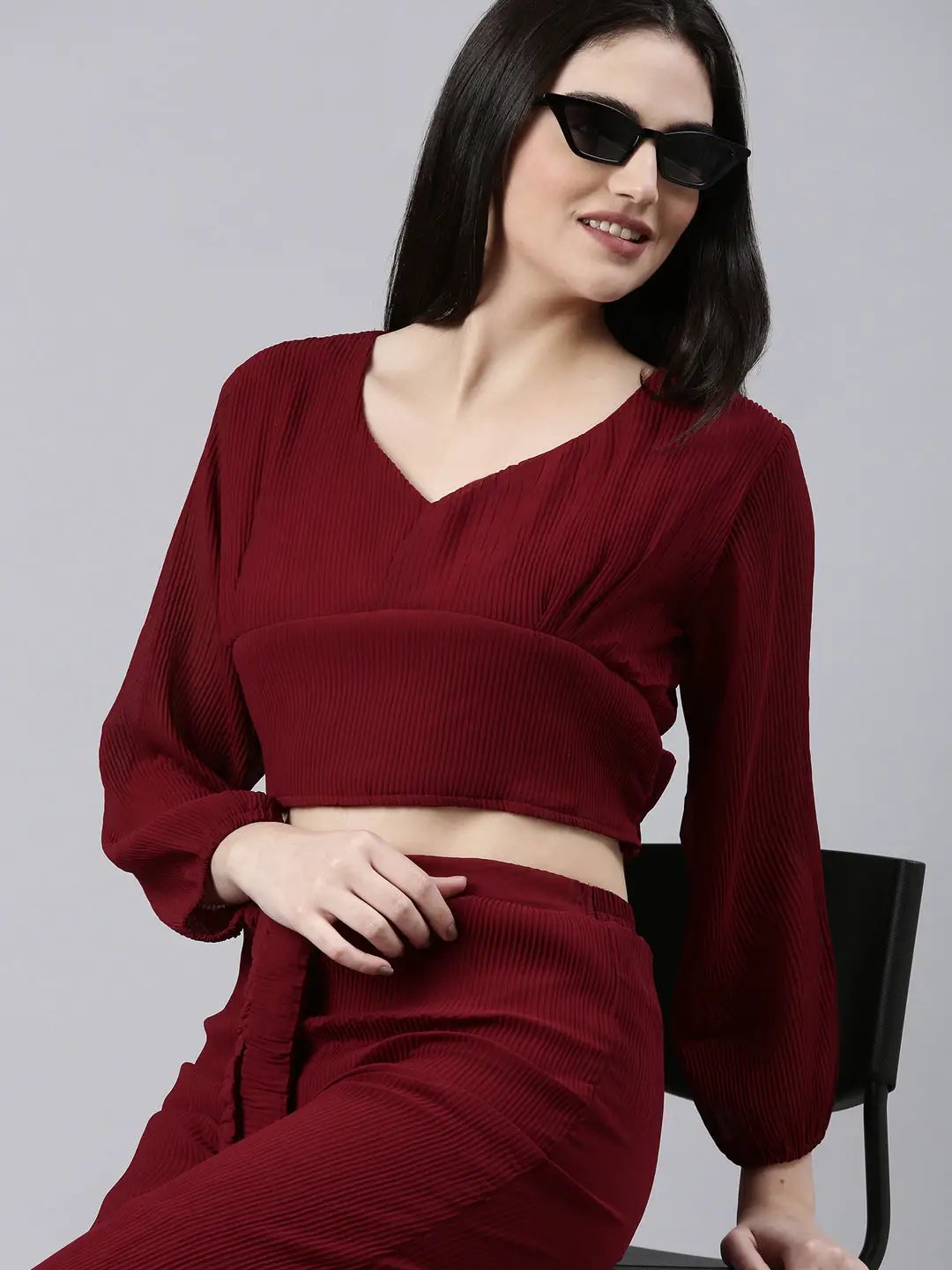 Women's Burgundy Solid Co-Ords