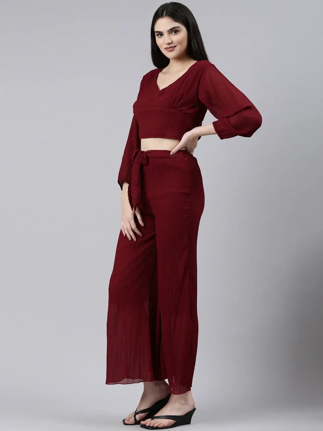 Women's Burgundy Solid Co-Ords