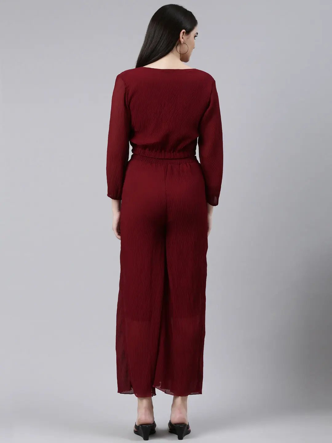 Women's Burgundy Solid Co-Ords