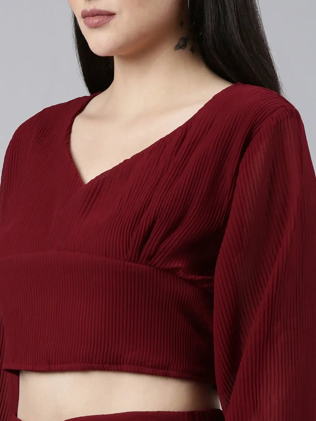 Women's Burgundy Solid Co-Ords