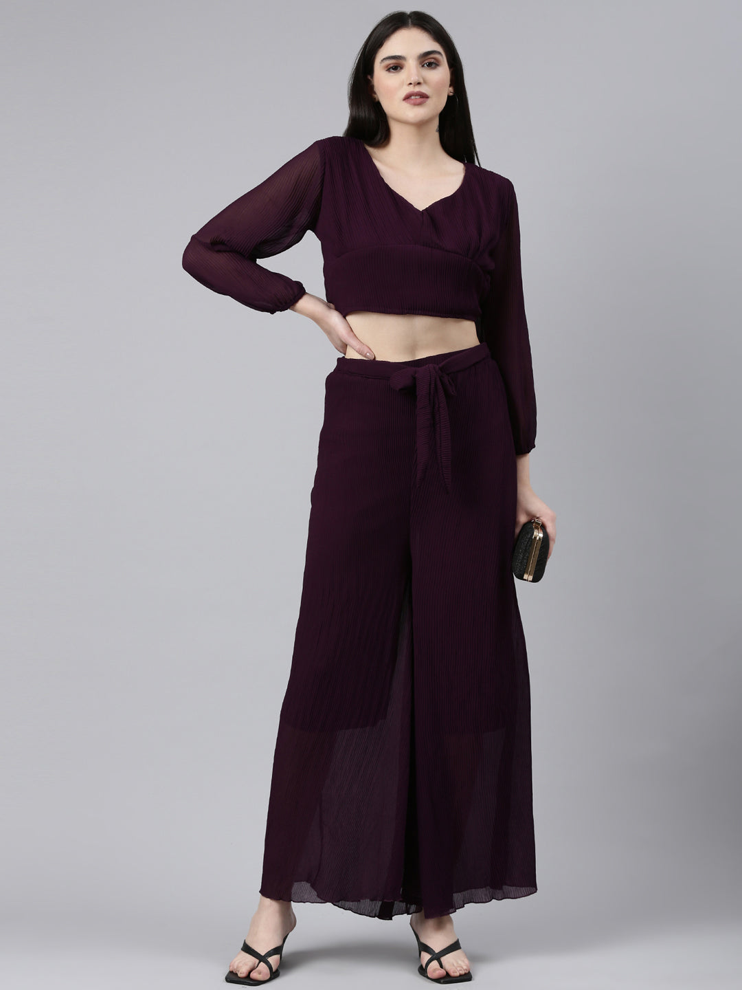 Women Purple Solid Co-Ords