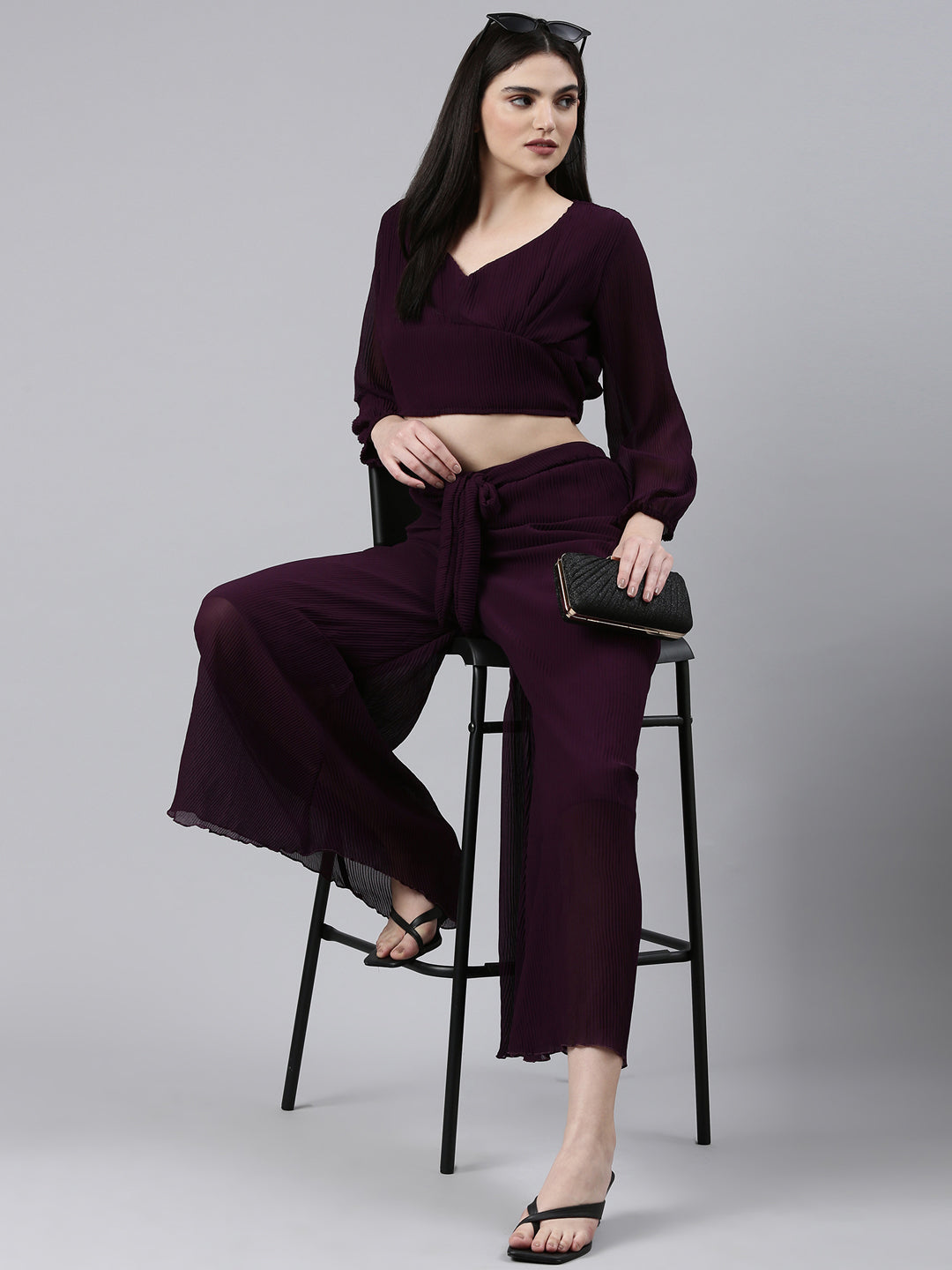 Women Purple Solid Co-Ords