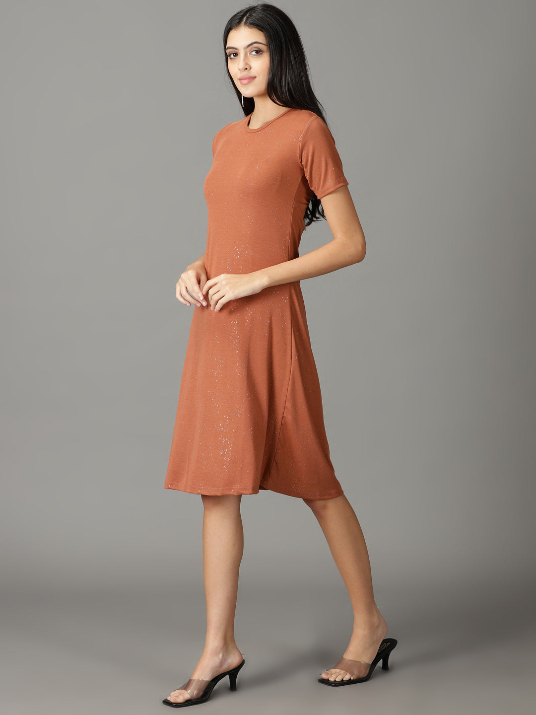 Women's Rust Embellished A-Line Dress