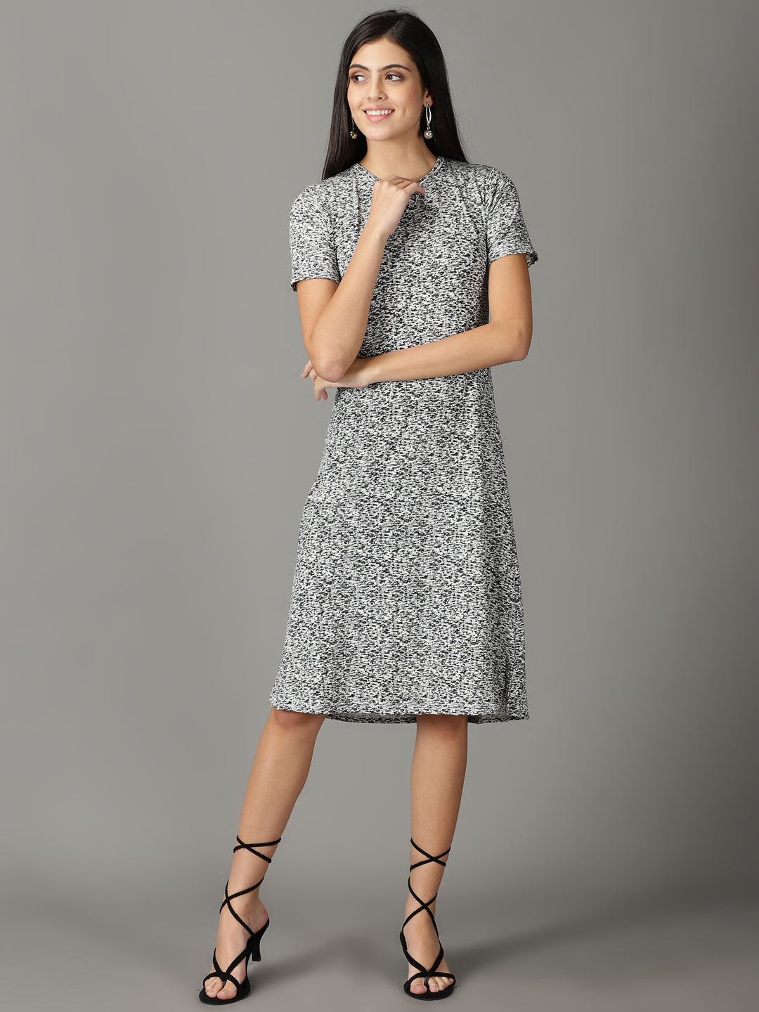 Women's Black Printed A-Line Dress