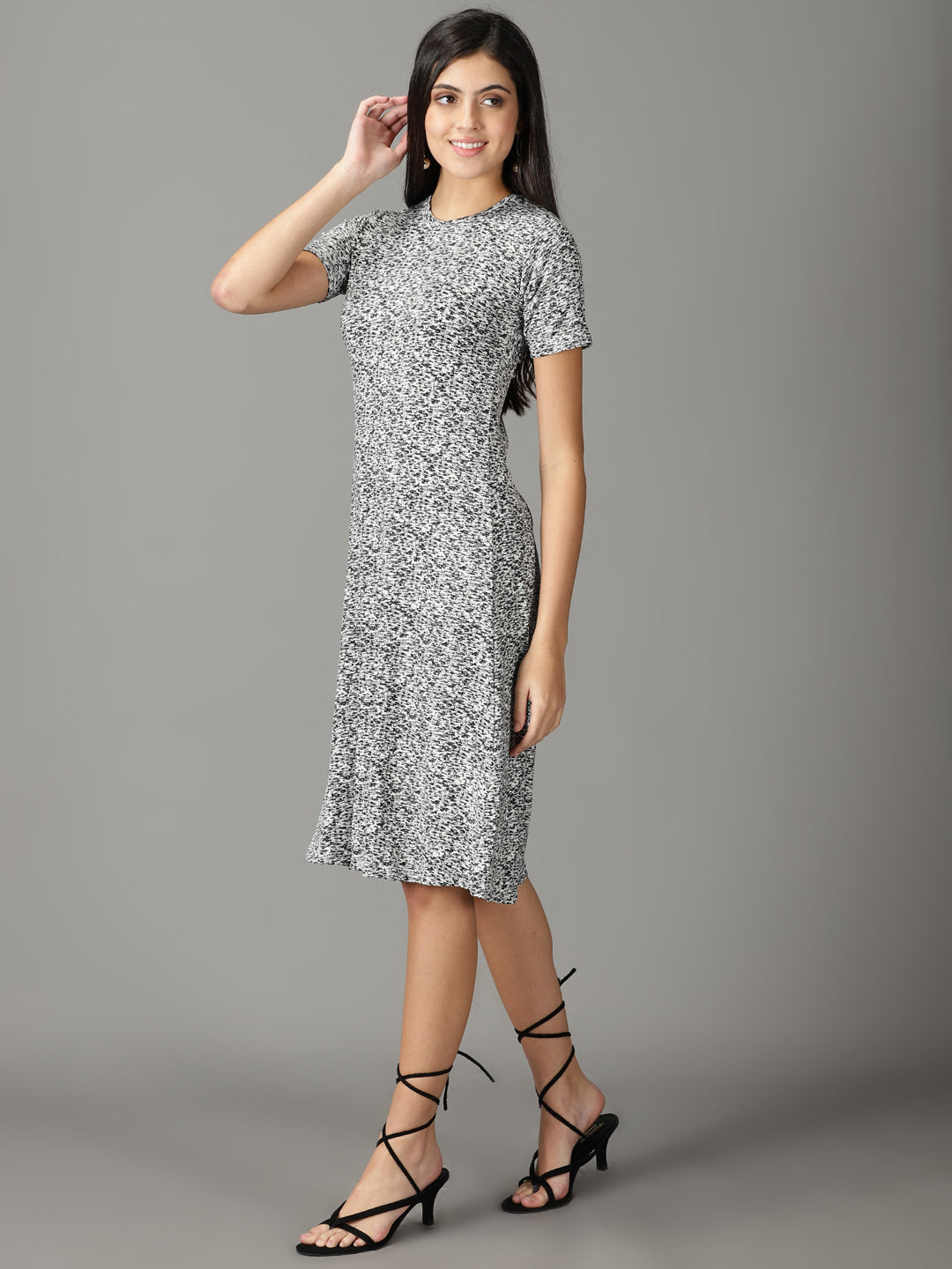 Women's Black Printed A-Line Dress