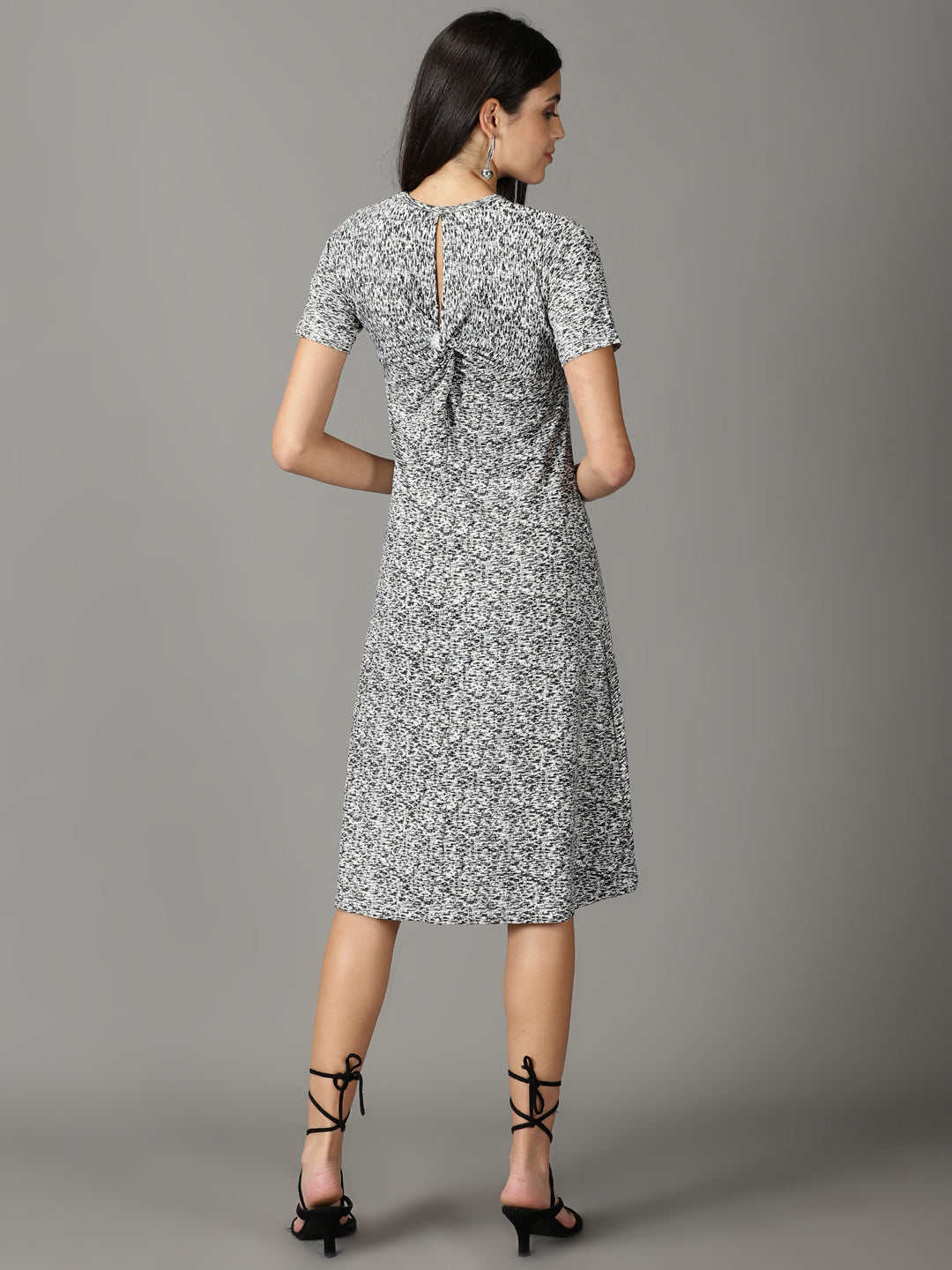 Women's Black Printed A-Line Dress