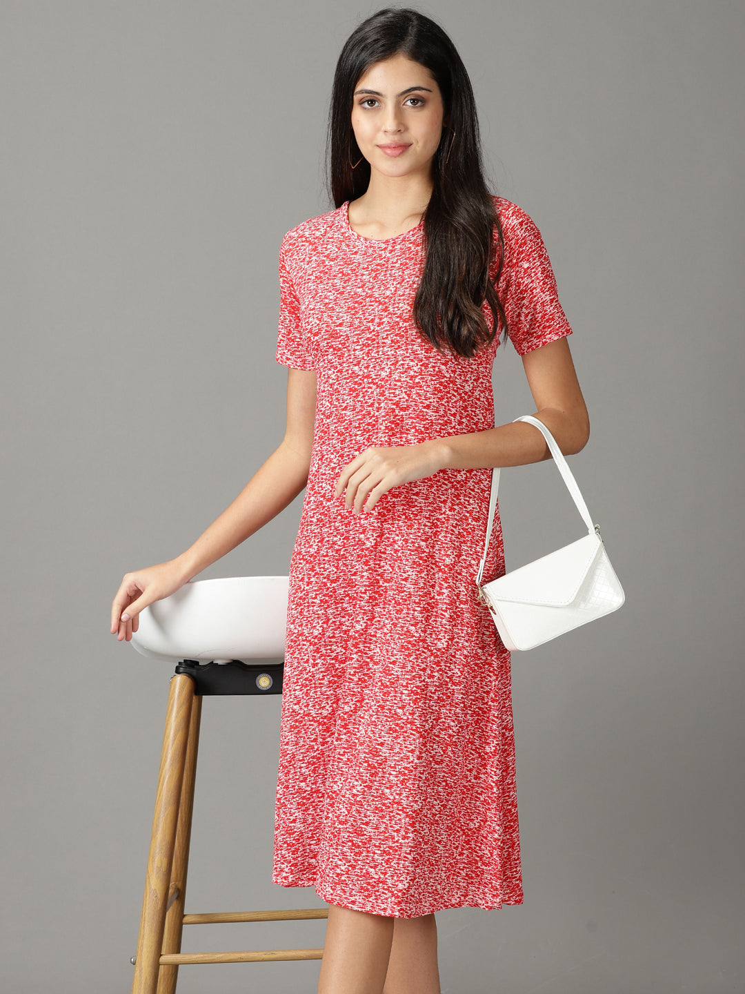 Women's Red Printed A-Line Dress