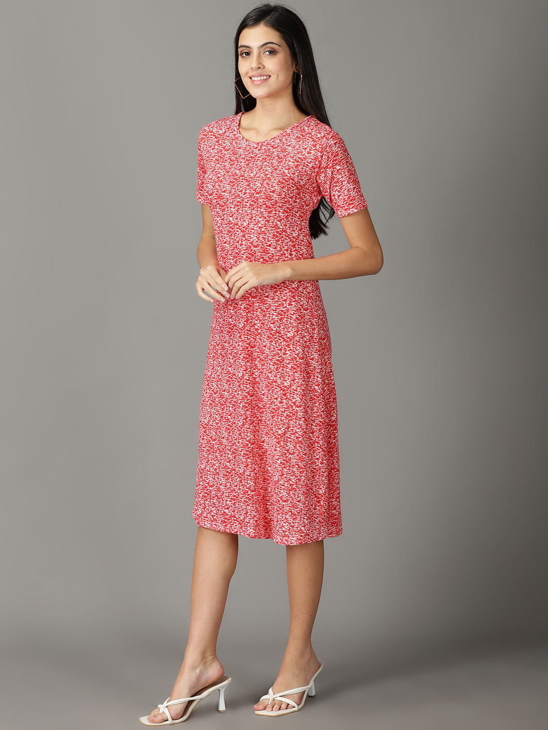 Women's Red Printed A-Line Dress