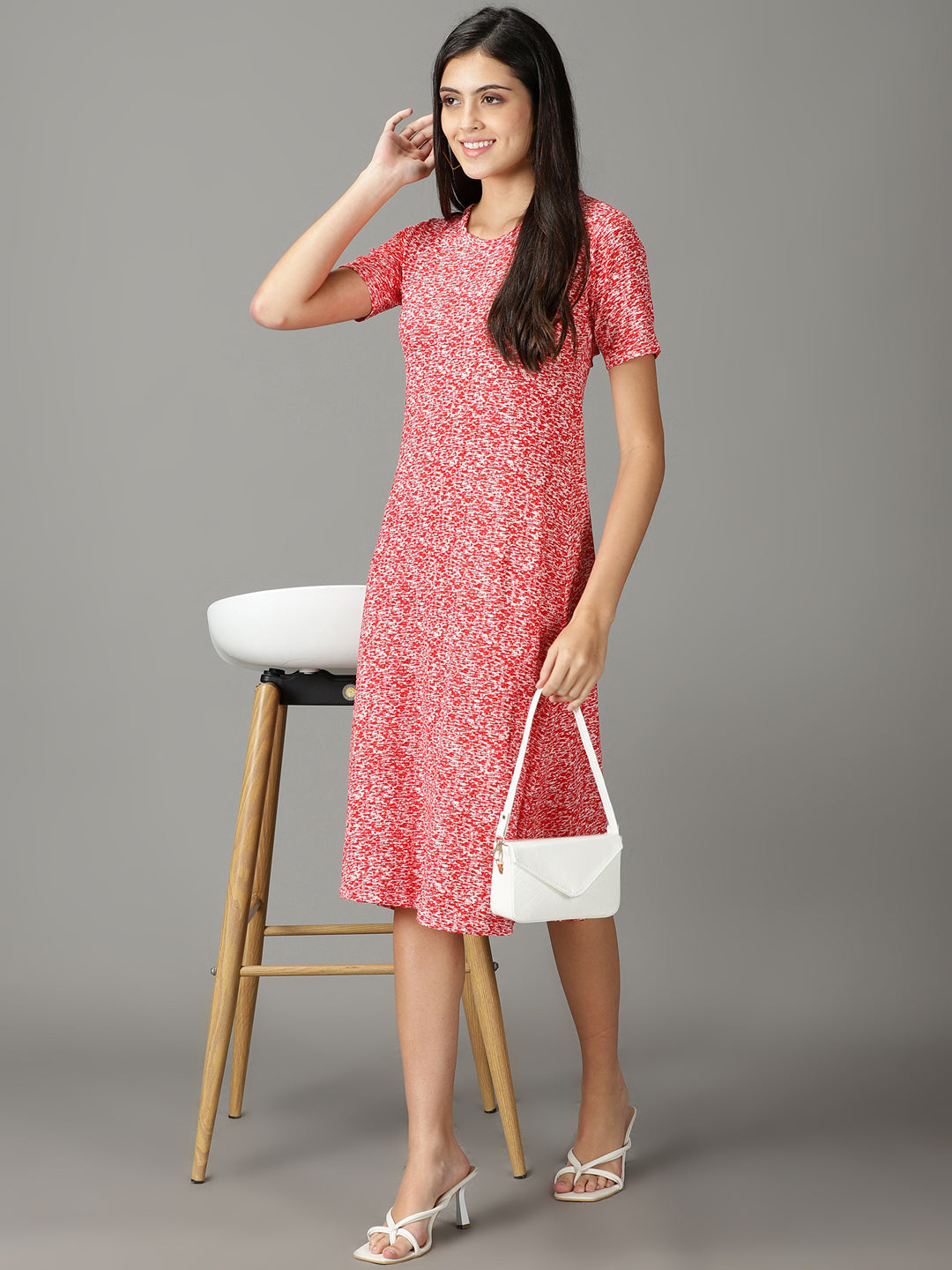 Women's Red Printed A-Line Dress