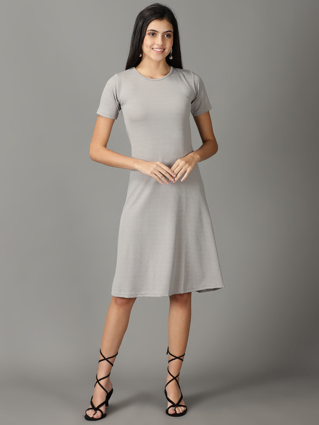 Women's Grey Solid A-Line Dress