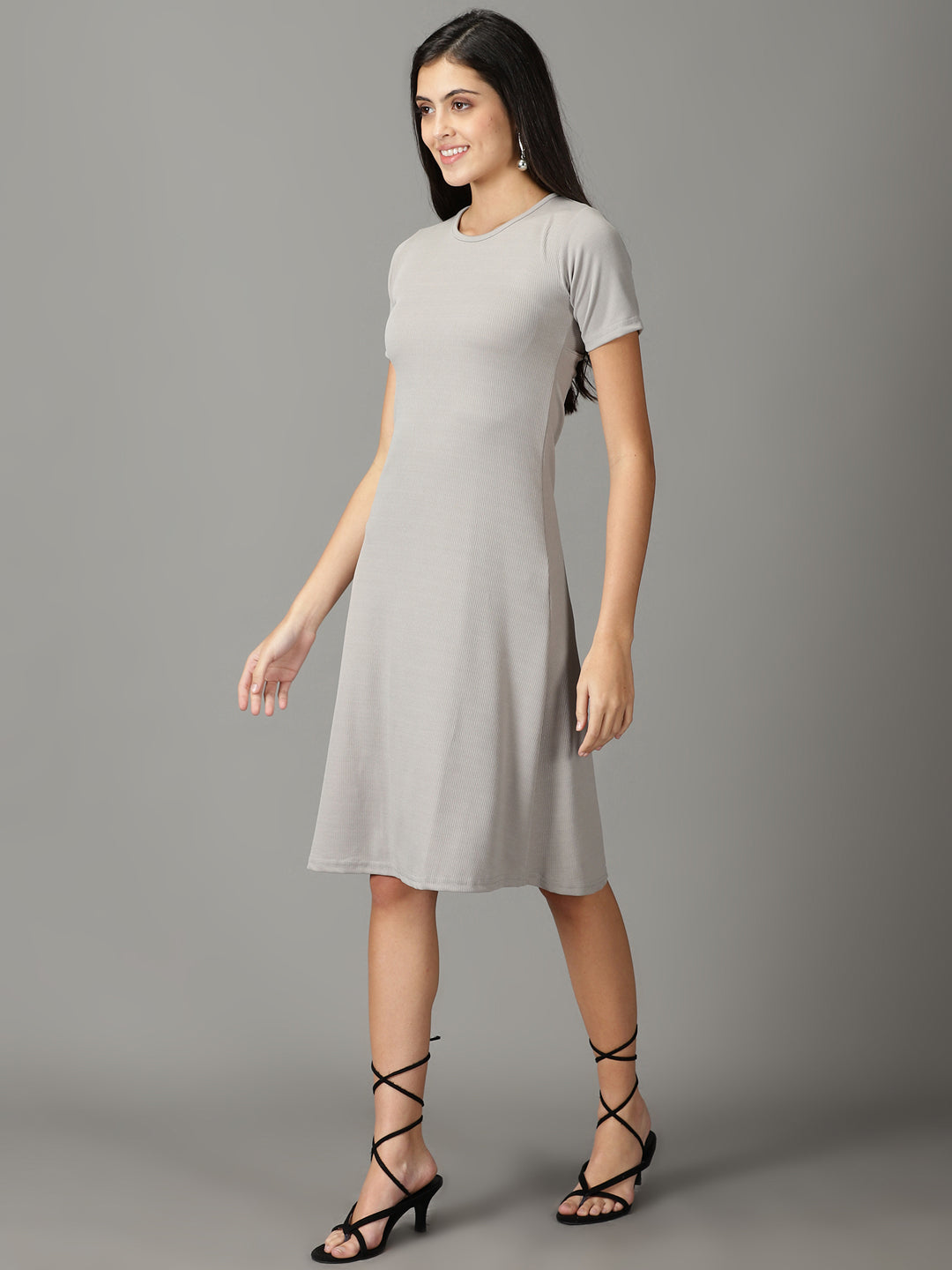 Women's Grey Solid A-Line Dress