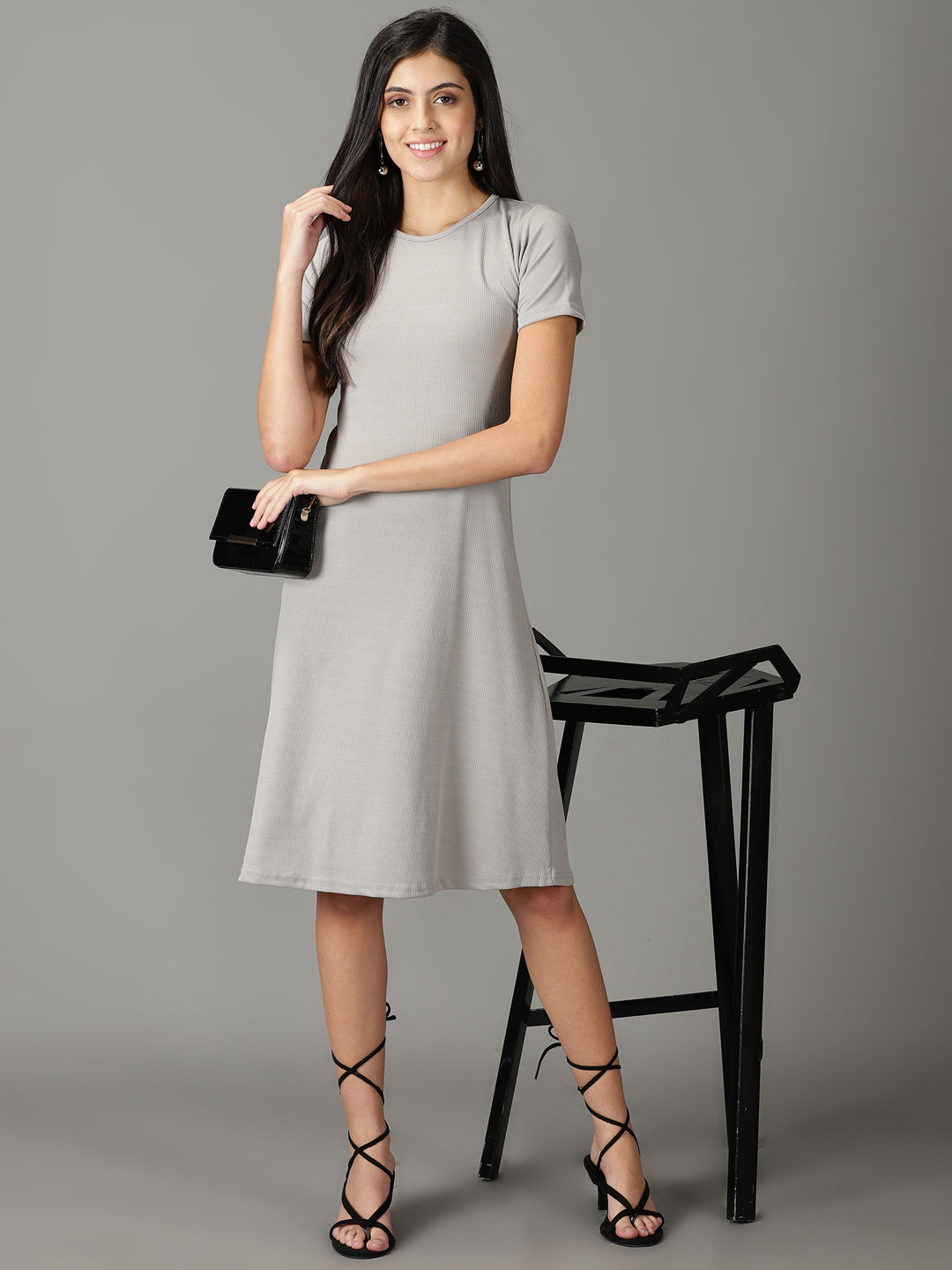 Women's Grey Solid A-Line Dress