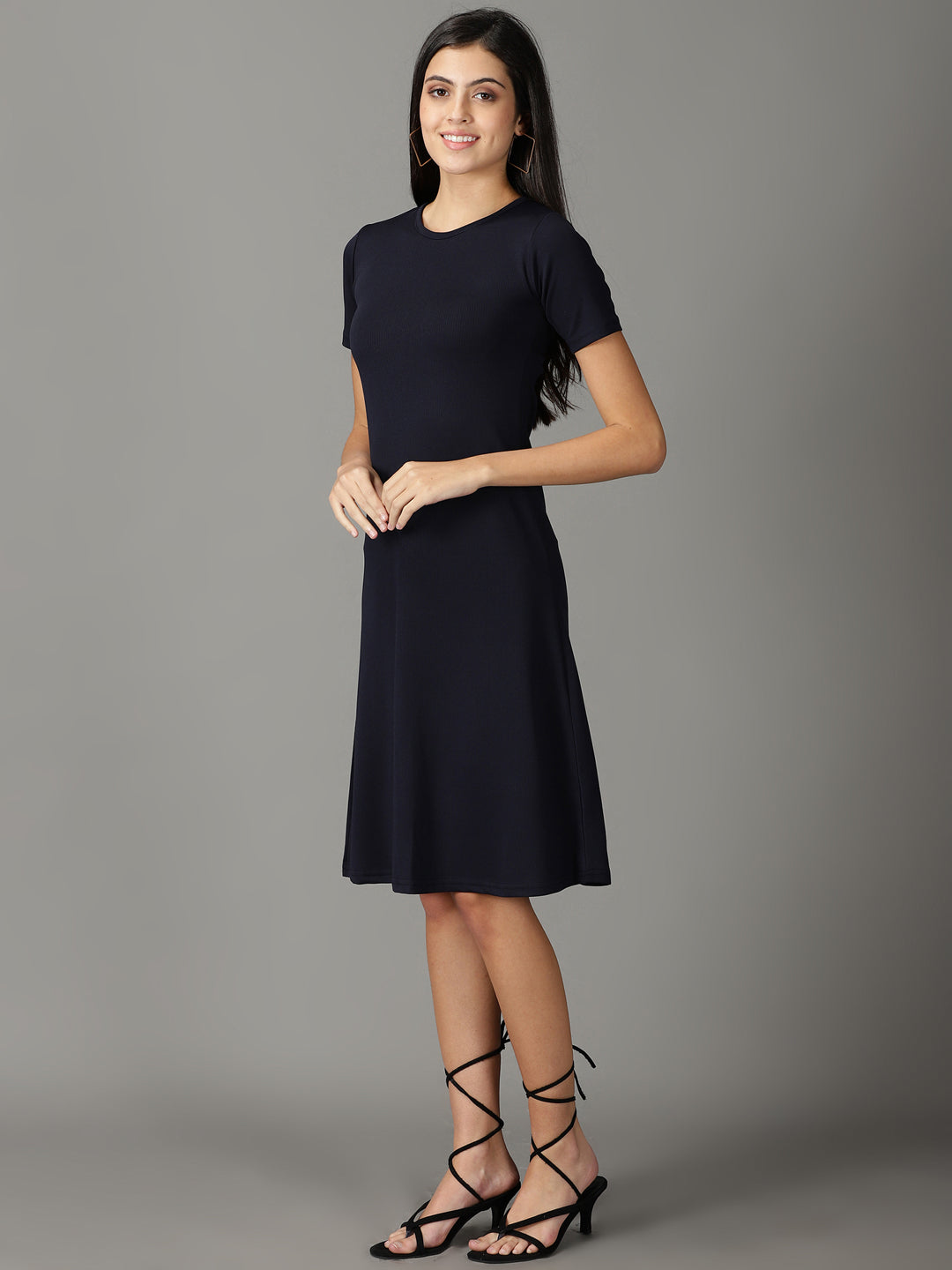 Women's Navy Blue Solid A-Line Dress