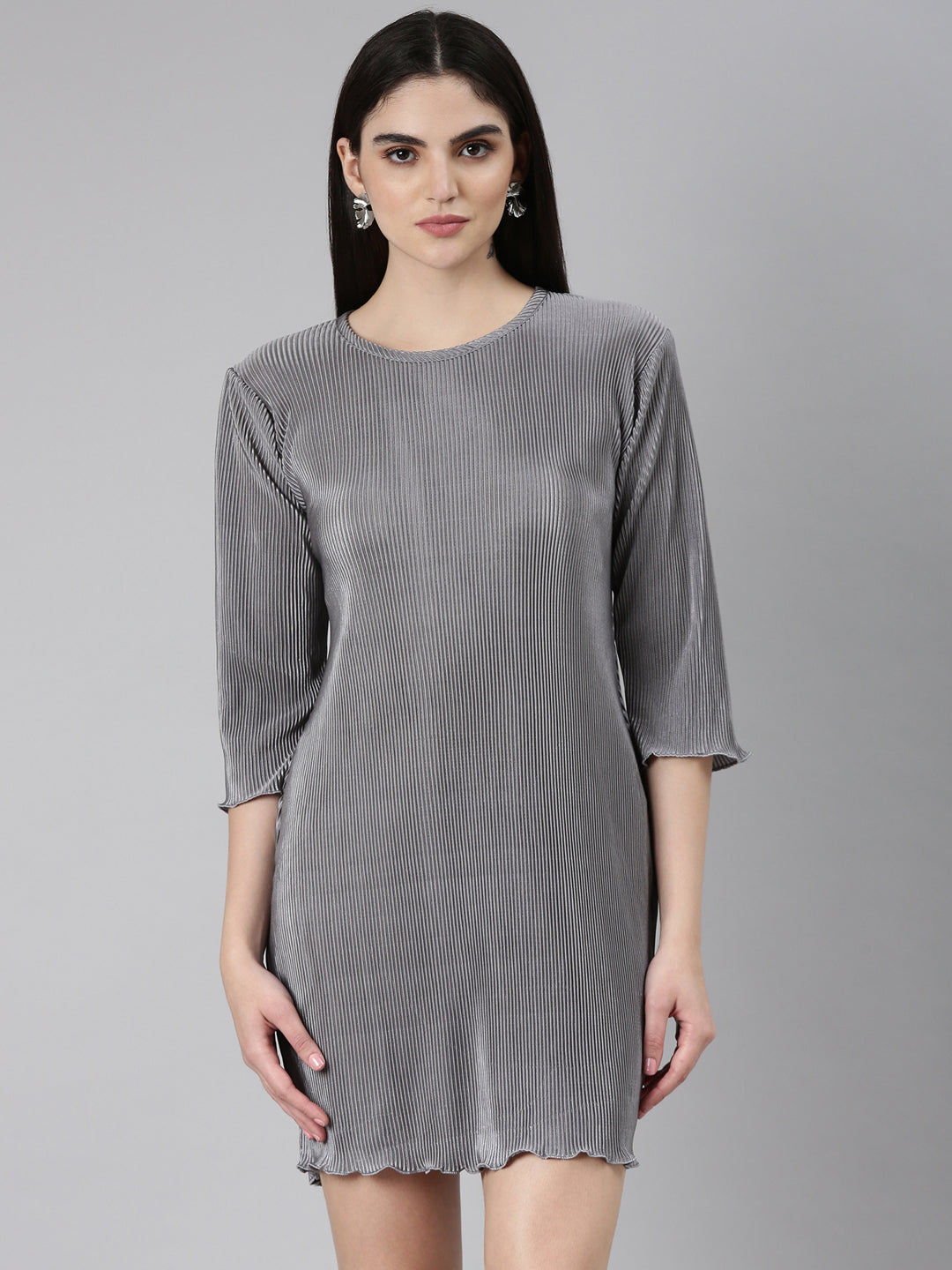 Women Grey Solid Bodycon Dress