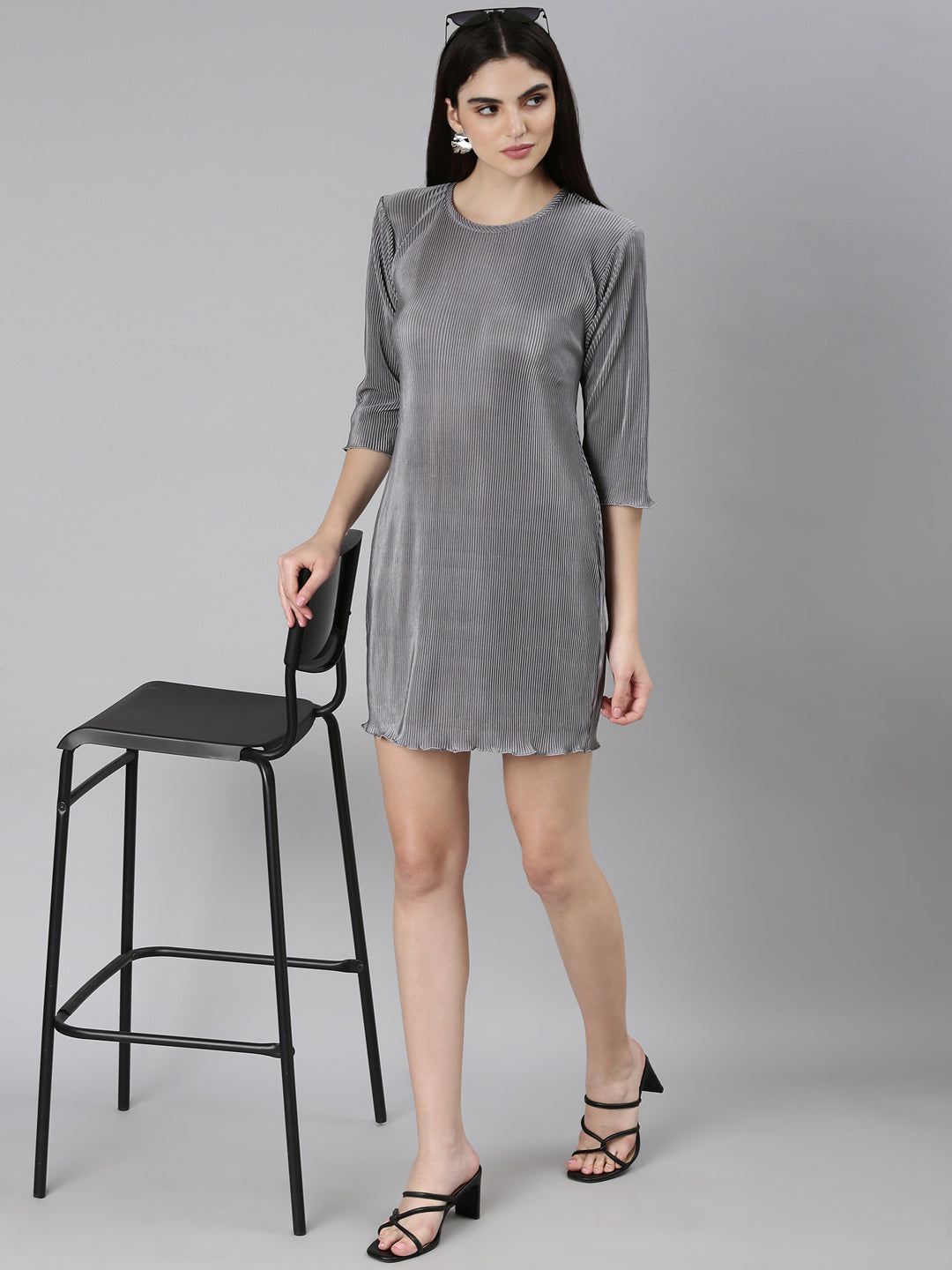 Women Grey Solid Bodycon Dress